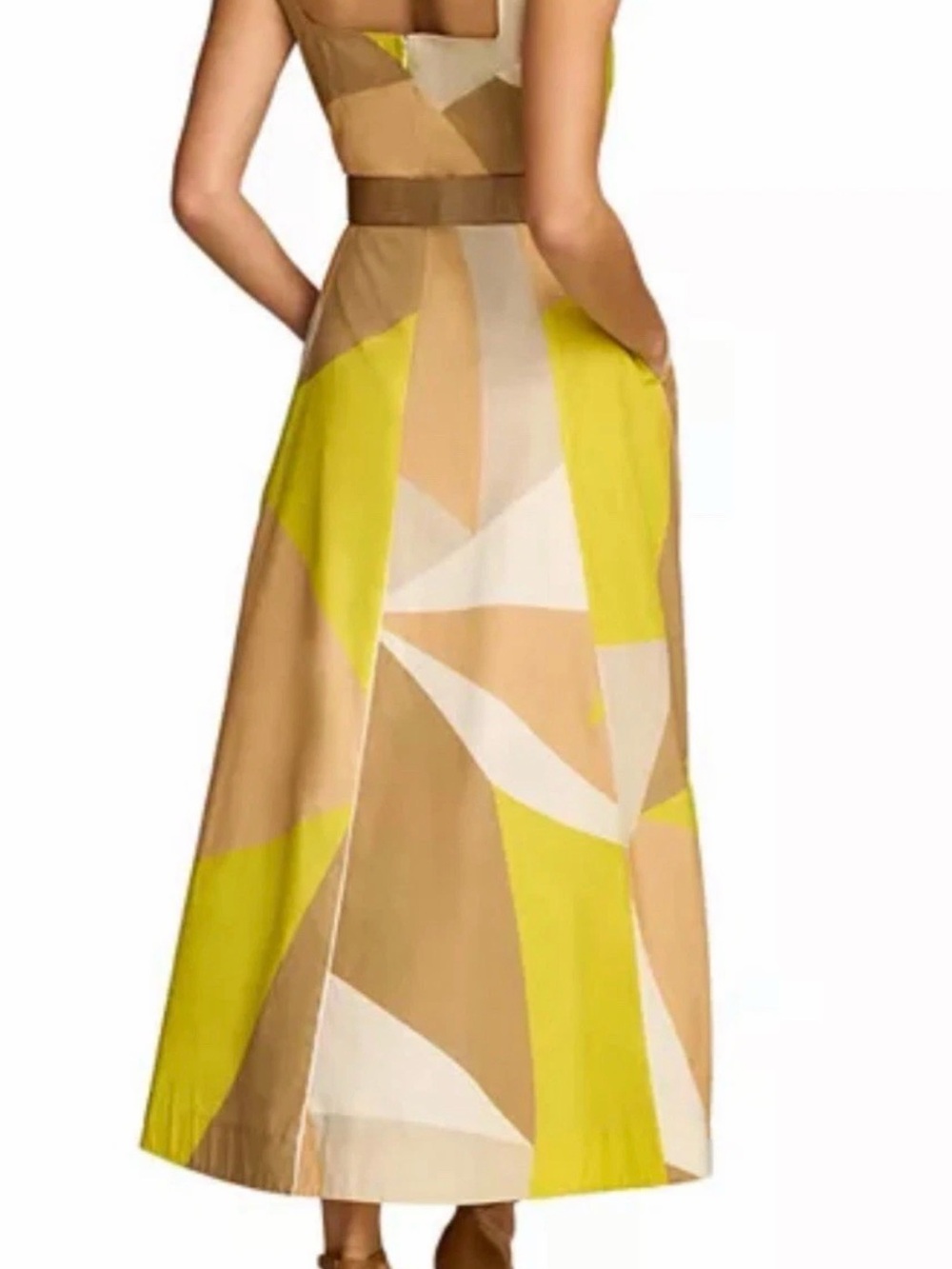Donna Karan Yellow and Tan Geometric Maxi Dress with Belt - Picture 4 of 8